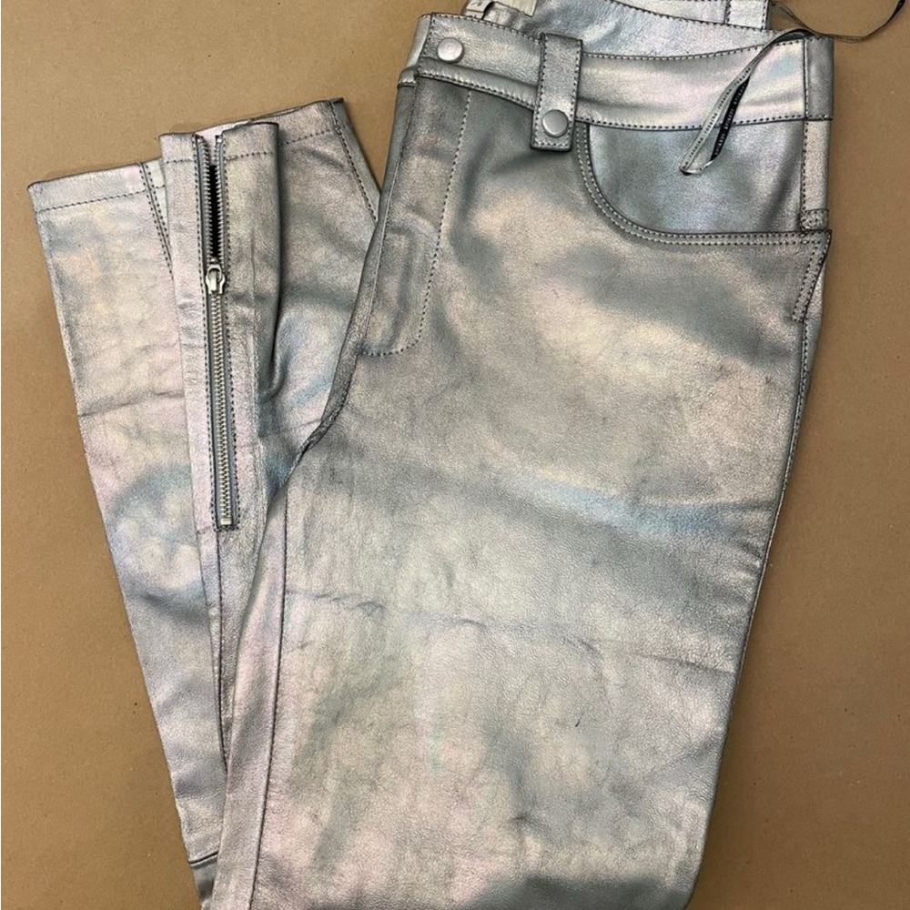 Rosa Cha Silver Leather Metallic Pants NWT